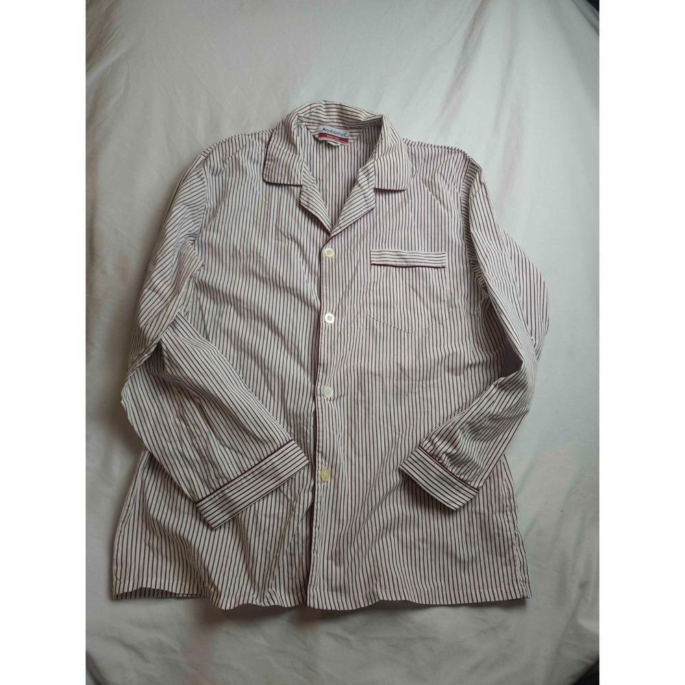 Manhattan Pajama Shirt‎ Mens Medium Red White Striped Button Up Sleep Lounge Top